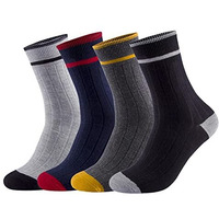 Fabdon Men's Mid Calf Crew Combed Full Length Cotton Formal Socks - Ideal For Home, Office Wear - Pack Of 4 Pair (Free Size Multicolor)