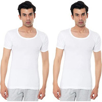 Vip Bonus Men's Half Sleeves Cotton Regular Fit Vest (Large, White, Pack Of 2)