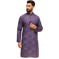 Sojanya (Since 1958 Men's Cotton Linen Geometric Printed Purple Only Long Kurta