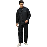 Citizen Reversible Raincoat For Men With Adjustable Hood, Waterproof Pant And Carry Pouch | Durable & Lightweight 190T Polyester Fabric & Virgin Pvc Rainsuit, Black, L