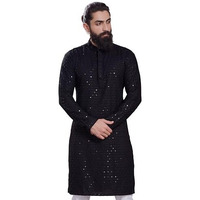 Divisive Men's Sequince Embroidered Cotton Blend Only Slim Fit Kurta (Dkrt224_Xl_Black)
