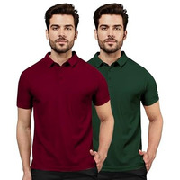 Freecultr Men's Polo T-Shirt Solid Collar Half Sleeve Plain Soft & Stylish T Shirts Regular Fit Moisture Wicking And Quick Dry T-Shirts For Man - L Pack Of 2-Maroon,Green