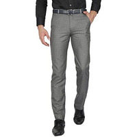 Mc Henry Mens Regular Fit Poly Rayon Grey Checkered Formal Trousers, Trousers(Grey6968-42_Color:Grey_Size:42), Mid Rise