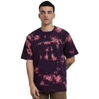 Veirdo 100% Pure Cotton Round Neck Oversized Baggy Fit Drop Shoulder Cool & Cozy Navy Tie & Dye Round Half Sleeve T-Shirt For Men (Os_100_Td_Nvy_Xxl)