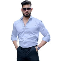 Indoprimo Formal Shirt For Men || Shirt For Men || Men Stylish Shirt || Men Plain Shirt || Men Solid Shirt (Medium, Sky)
