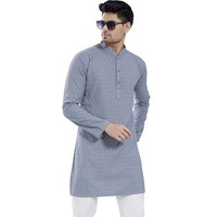 Divisive Men's Thread Embroidered Cotton Blend Only Slim Fit Kurta (Dkrt727_M_Grey)