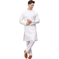 Stitchyard Men's Cotton Blend Solid Kurta Pyjama Set With Full Sleeves, Regular Fit, Pajama Included In Package (36, White)