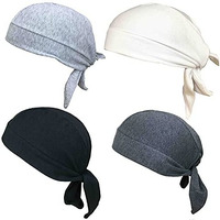 Gajraj Unisex Cotton Patka Skull Cap Bandana/Fashionable Helmet Liner/Head Cap (Pack Of 4) (Black-Grey-White-Classic Grey)