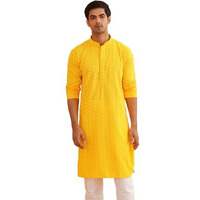 Sojanya (Since 1958 Men's Pure Cotton Mustard Embroidered Sequined Kurta