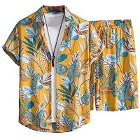 Greciilooks Unisex Night Suit Set| Regular Fit For Casual Wear| Comfort Fit For Everyday Wear| Rayon Short Night Dress| Summer Night Wear| Beach Wear (X-Large, Yellow)