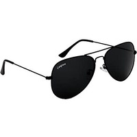 Campeon Unisex Uv Protected Aviator Black Frame Black Glass Sunglasses With Attractive Case- Pack Of 1 (Large)