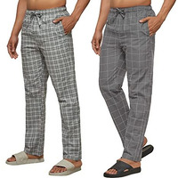 Xyxx Men's Super Combed Cotton Checkered Checkmate Pyjamas [Pack Of 2] Elasticated Waist, Drawstring | Loungewear For Men In Grey Checks