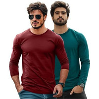 Veirdo Pure Cotton Round Neck Regular Fit Solid Full Sleeve T-Shirt Combo For Men & Boys (Po2_V_Fs_Gn_Mr_L)