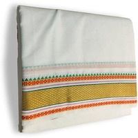 Prakasam Cotton Mens Panchakacham 9X5 Unbleached Cotton Dhoti And Towel Set (Muthu Pet-010) Dhoti Size 1.28X4.00 Mtrs And Towel Size1.28X2.20Mtrs. Both Attached Together.