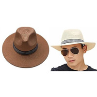 Clothera Straw Summer Paper Panama Jazz Beach Hats For Men & Women (Brown), Grey, Free Size