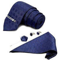 Louis Stitch Mens Marine Blue Italian Silk Necktie Set Incl Pocket Square Cufflinks Chrome Tiepin Brooch American Style Formal Tie Gift Set For Men (Bu037Cp)