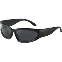 4Flaunt Futuristic Series Wraparound Y2K Sunglasses For Men & Women | Uv Protected | Full Rim Trending & Stylish Shades | Free Size (C2 - Matte Black Frame/Grey Lens)