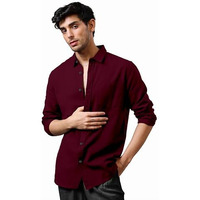 Impression Fab Men's Classic Long Sleeve Button-Down Shirt, Casual Cotton Maroon
