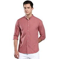 Dennis Lingo Men's Solid Chinese Collar Dusty Pink Casual Shirt