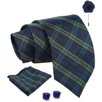 Axlon Navy Blue Checkered Tie For Men  Formal Ties Set With Pocket Square & Tie Pin Clip For Mens, Silk Neckties Gift Sets For MenS (Ax24_25)