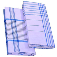 Tuni Mani Men's Stitched Cotton Lungi | White | 2.10M; Free Size (Pack Of 2) | (Blue Fancy Checked)