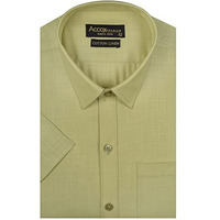 Accox Men's Cotton Linen Half Sleeves Solid Plain Self Design Regular Fit Formal Shirt For Men (Gcr92_46) Multicolour