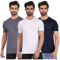 London Hills Men Polyester Solid Round Neck Multicolor Half Sleeve Slim Fit T-Shirt, Large
