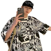 Thalasi Comic All Over Printed Green Anime Oversized T Shirts For Men - Drop Shoulder Loose Fit Cotton T-Shirt - Trending Naruto Itachi Oversized Tshirt & Eren Yeager Oversize T Shirt