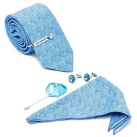Louis Stitch Mens Blue Necktie Italian Silk Suit Tie Incl Pocket Square Cufflinks Tiepin Brooch American Style Printed Formal Tie Gift Set For Men (Teslbu02Cp)