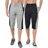 Vimal Jonney Multicolor Cotton Blended Capris-3/4Th For Men(Pack Of 2)-C7_Mlg_Blk_0002-M
