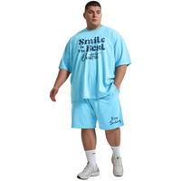 Fflirtygo Men Smile Is The Best Graphic Print Cotton T-Shirt & Short Set For Men In Turquoise Color, 5X-Large