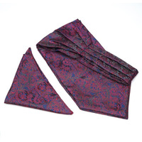 Axlon Men's Ascot Micro Jacquard Woven Gift Cravat Tie And Pocket Square Set (Red Blue)