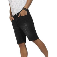 Campus Sutra Men's Black Distressed Denim Shorts For Casual Wear | Dark-Wash | Regular Fit | Button Closure | Denim Shorts Crafted With Comfort Fit For Everyday Wear (34)