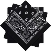 Paropkar Cotton 3 Pack Men & Women Novelty Print Paisley Bandana Handkerchiefs Scarf Headband Wristband Cowboy Neckerchief Head Wrap Face Cover Mask Gift Sets, (Black)
