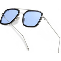 Elegante Metal Body Rectangular Inspired From Tony Stark Sunglass, Infinity War Iron Man Sunglass For Men & Boys (C1 - Silver Frame - Blue Lens)