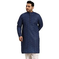 Sojanya Plus (Since 1958) Men's Cotton Blend Navy Blue And Black Printed Only Long Kurta