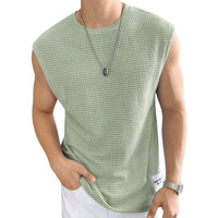 Fashfeed Mens Waffle Tank Tops Sleeveless Round Neck Polycotton Oversized Fit T-Shirt For Gym, Running And Outdoor Sea Green,Large