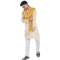 Divisive Men's Printed Art Silk Bandhani Dupatta/Stole(Ddp6_Yellow)