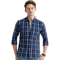 U-Turn Casual Shirt For Men|| Shirt For Men|| Stylish Latest Shirt For Men || Printed Checkered Shirt For Men (Navyblue-White; Large)