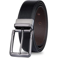 Denimholic Reversible Pu Leather Formal Belts For Men (26" To 38" Waist Adjustable, Black 02)