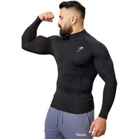 Men Full Sleeves Slim Fit Compression High Neck Sports And Gym Tshirt Black
