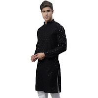 Jompers Men's Chikankari Embroidered And Sequence Kurtas Only (Black, M)