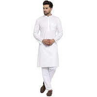 Kraft India Men's Solid Cotton Rich Stylish Kurta Pyjama Set (Color-White, Size-38)