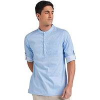 Amazon Brand - Symbol Men's Cotton Printed Kurta(Short) (Symethskur-8_Light Blue & White_2X-Large)