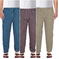 Digital Shopee Men's Cotton Checkered Casual Pajama Lower Lounge Bottomwear Sleepwear Sportswear Trousers Multicolored Pack Of 3 Size - Xx-Large
