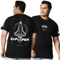 Bewakoof Official Nasa Merchandise Men's Graphic Printed Oversized Fit Half Sleeve Round Neck Cotton Plus Size T-Shirt_591105_Black_5Xl