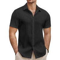 Cb-Colebrook Men's Casual Button Down Shirts Short Sleeve Linen Shirt Fashion Textured Beach Summer Shirt Hawaiian Vacation Spread Collar Shirts For Mens (In, Alpha, L, Regular, Black)