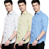 Pinkmint Men's Shirt Cotton Blendcasual Long Sleeve Formal Shirt Soild Formal Shirt For Men (Pack Of 3)