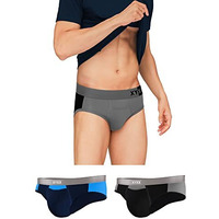 Xyxx Men's Underwear Dualist Intellisoft Antimicrobial Micro Modal Brief Pack Of 3 (Black & Steel Grey ; Black Iris & Brilliant Blue ; Steel Grey & Black; L)