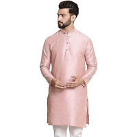 Sojanya (Since 1958 Men's Silk Blend Pink Color Striped Design Only Long Kurta